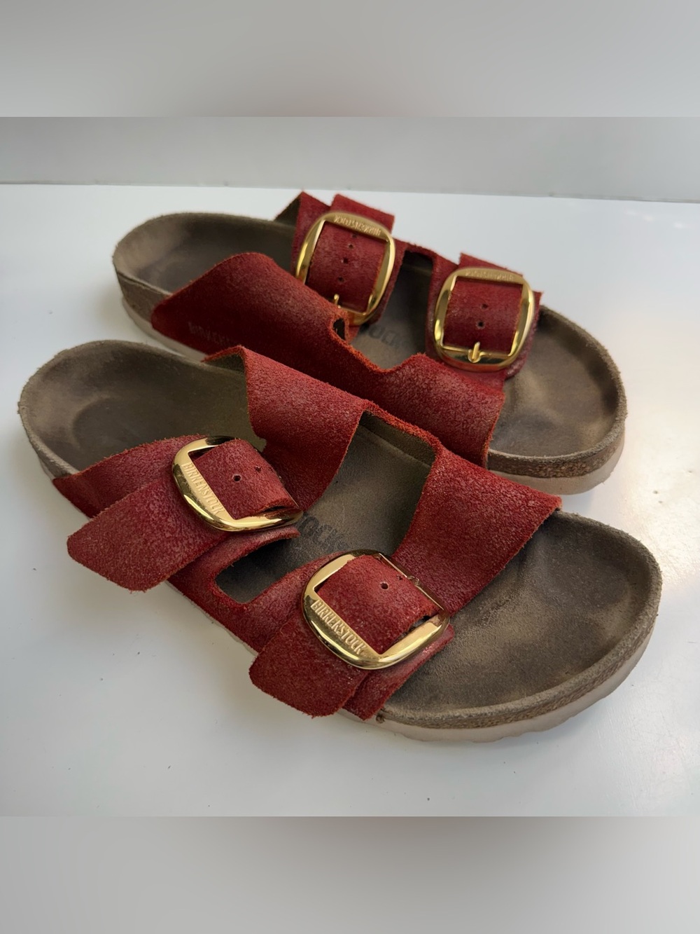 Birkenstock big buckle Arizona slide sandal suede 39 8